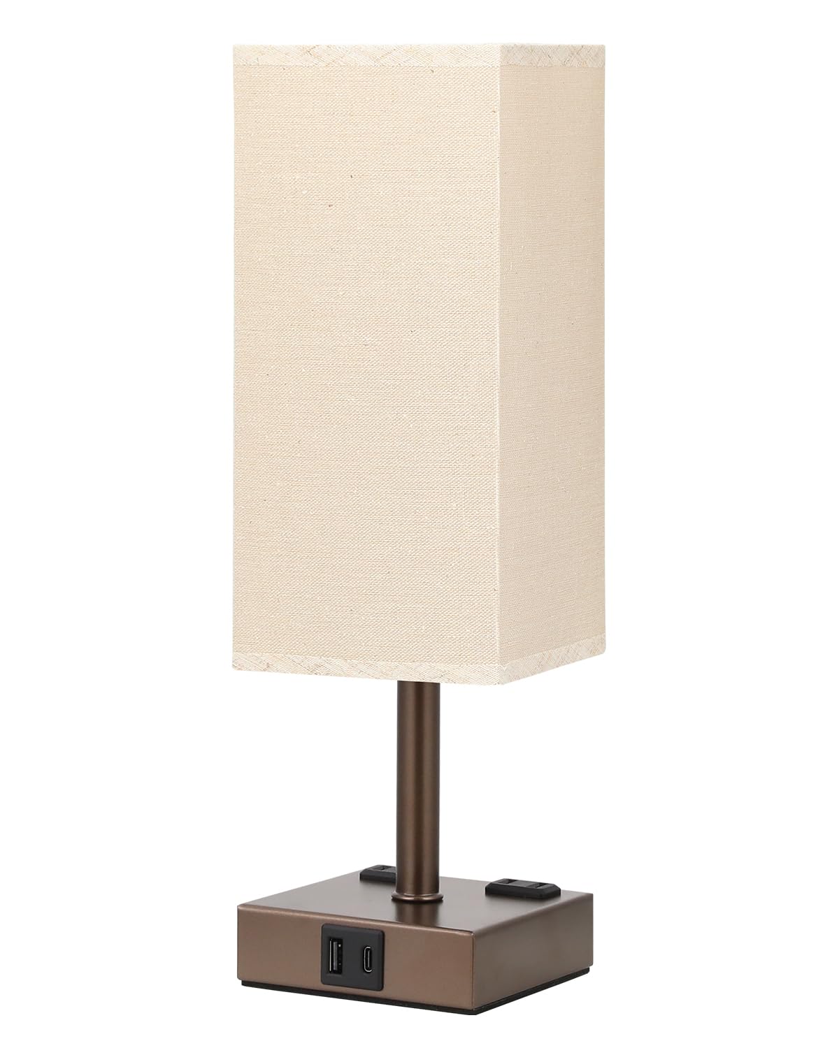 Brown Touch Table Lamp - Bedside Lamp With Usb A + Type C Charging Ports And Two Ac Outlets, Small Night Stand With E26 Led Bulb