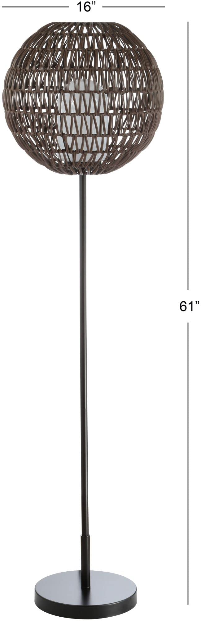 Jonathan Y Jyl6507A Bea 61&quot; Outdoor Woven Globe Led Floor Lamp, Bohemian, Transitional, Scandinavian, Modern, Contemporary, Modern, Office, Bedroom, Living Room, Family Room, Dining Room, Coffee/Black