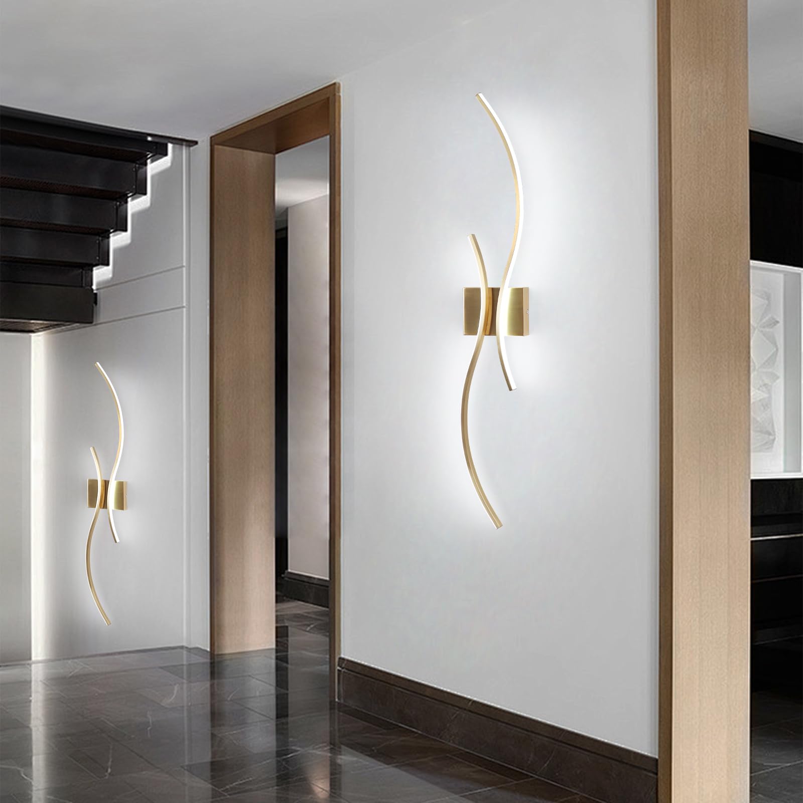 Caneoe Modern Wall Sconce  39Inch Gold Led Wall Light Fixtures 6000K Bathroom Vanity Light Fixtures Over Mirror Indoor Bedroom Wall Lamps For Living Room Hallway Sconces Lighting