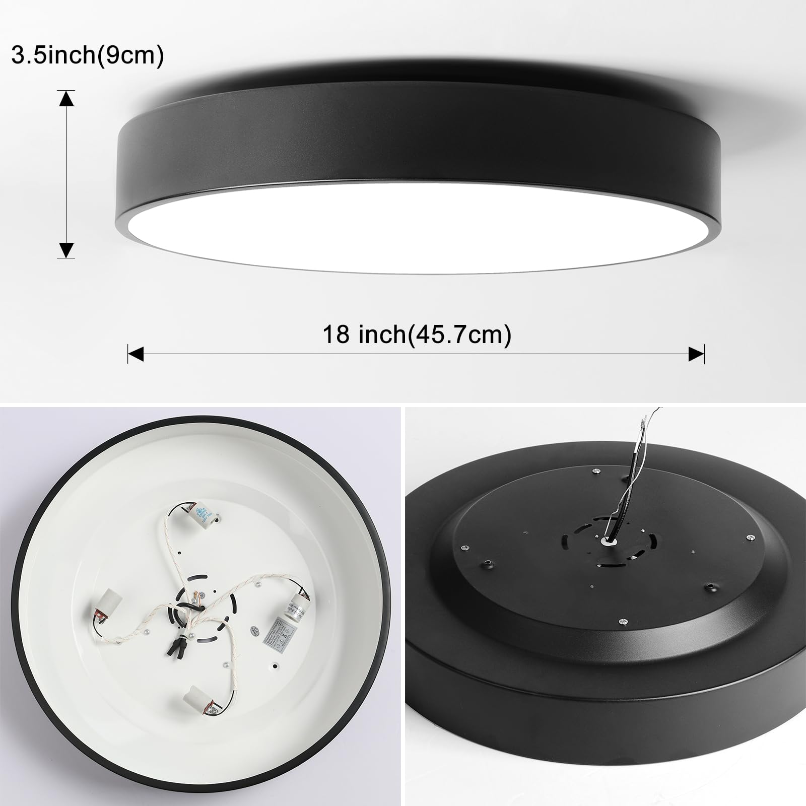 Politamp 4-Light Close To Ceiling Lamp,18 Inch Large Size Matted Black Metal Shade Flush Mount Ceiling Light Fixtures, E12 Socket Lamp For Living Room Bedroom Kitchen Island Dining Room