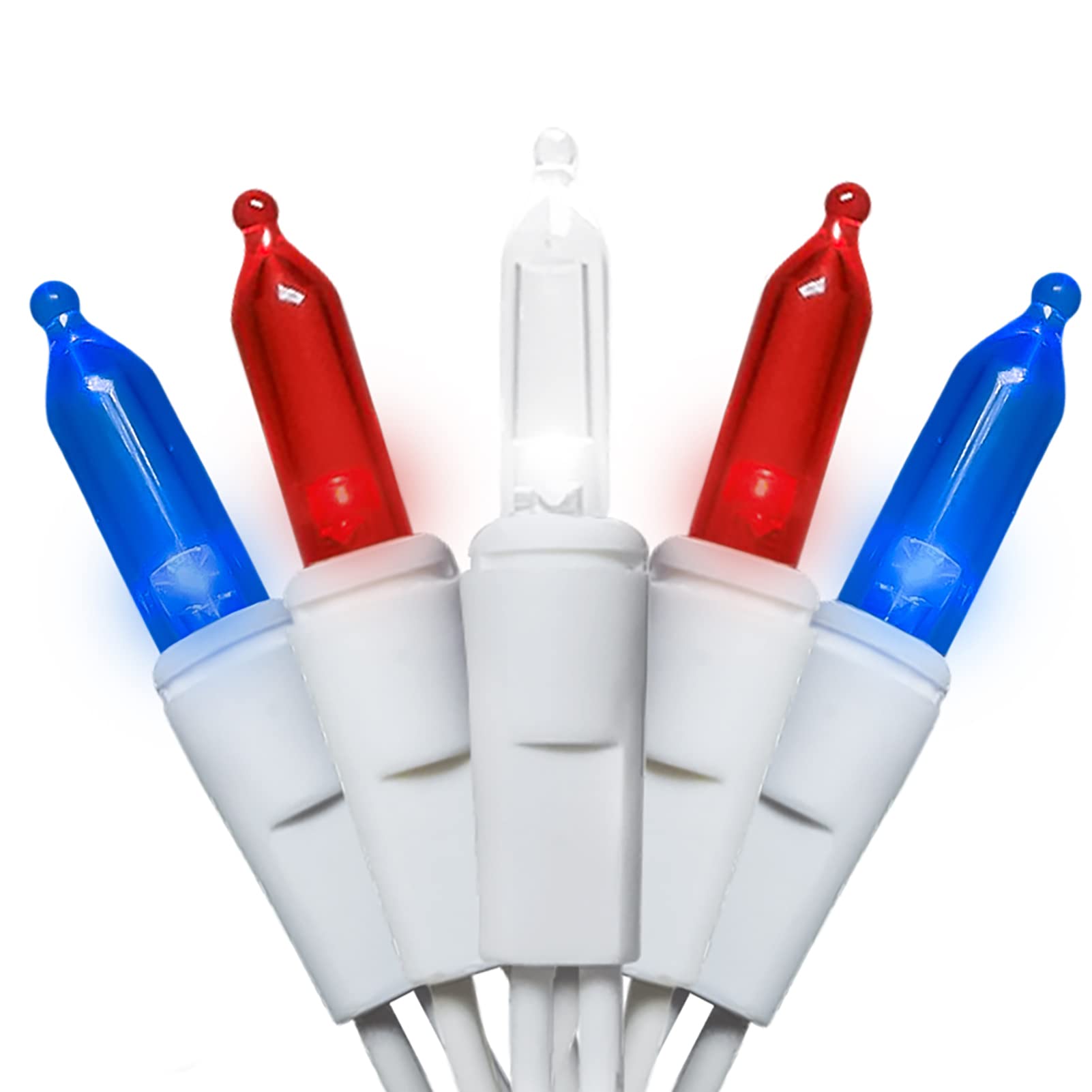 Multi-Sparking 4Th Of July Mini String Lights (11 Feet, 35 Count) - Red White & Blue Led Patriotic String Lights, Christmas Lights White Wire For Independence Day Decorations