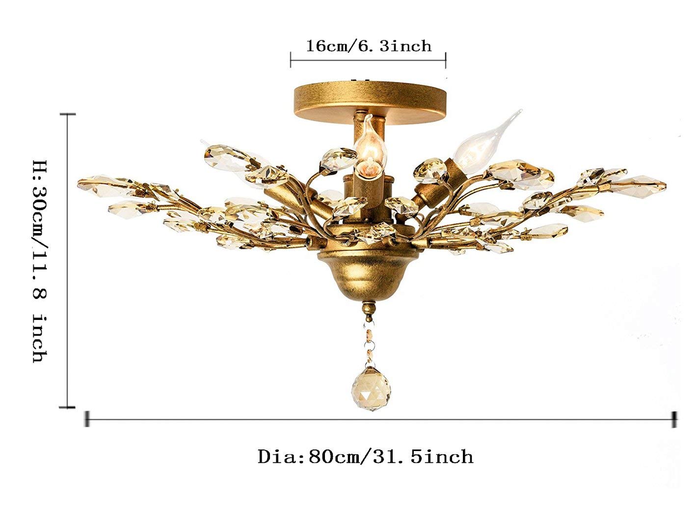 Garwarm Vintage K9 Crystal Chandelier Pendant Light 5-Light Gold Ceiling Fixture for Living Room Bedroom Restaurant