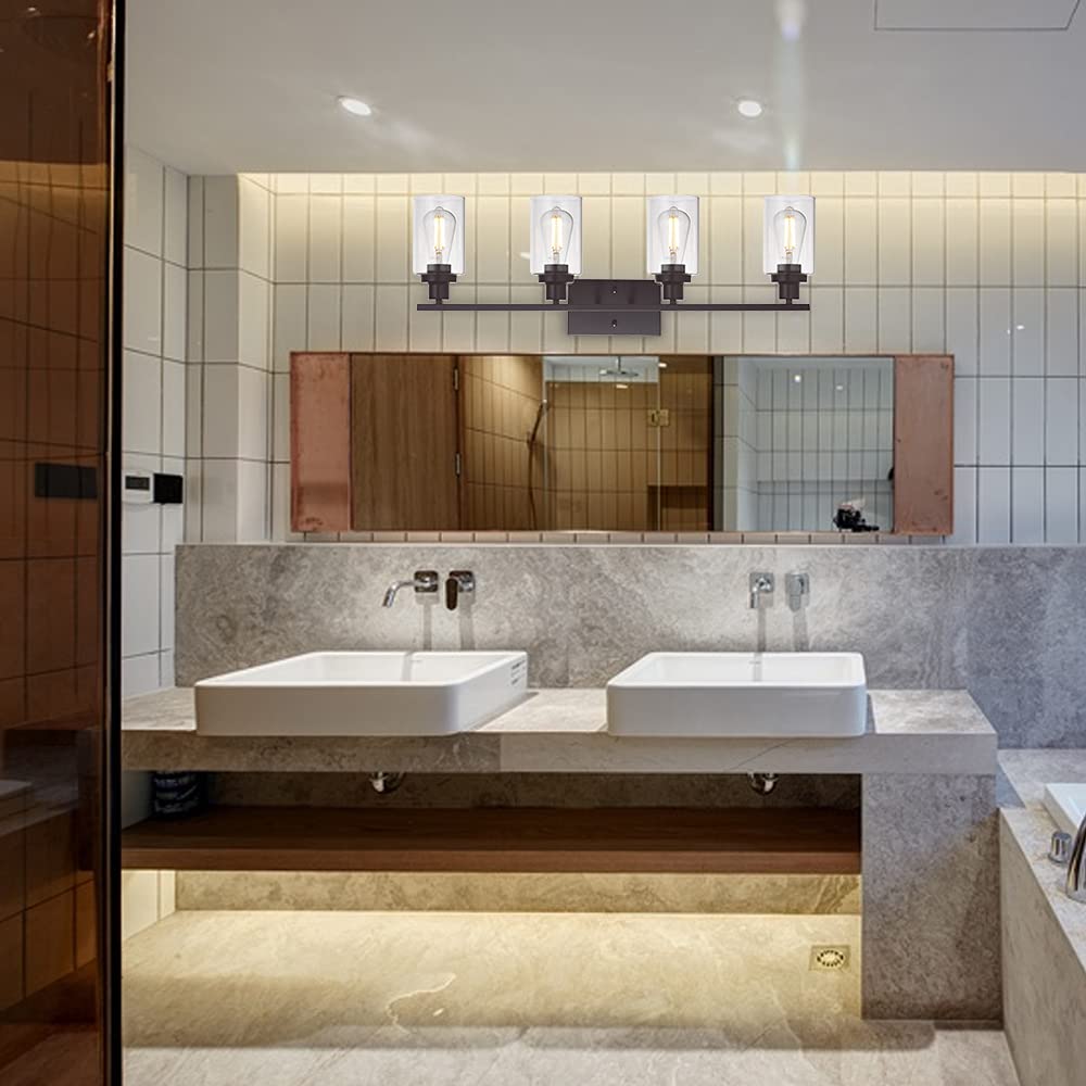 Melucee 4 Lights Wall Sconce Lighting Oil Rubbed Bronze Finished With Clear Glass, Bathroom Vanity Light Fixtures Wall Lights Be