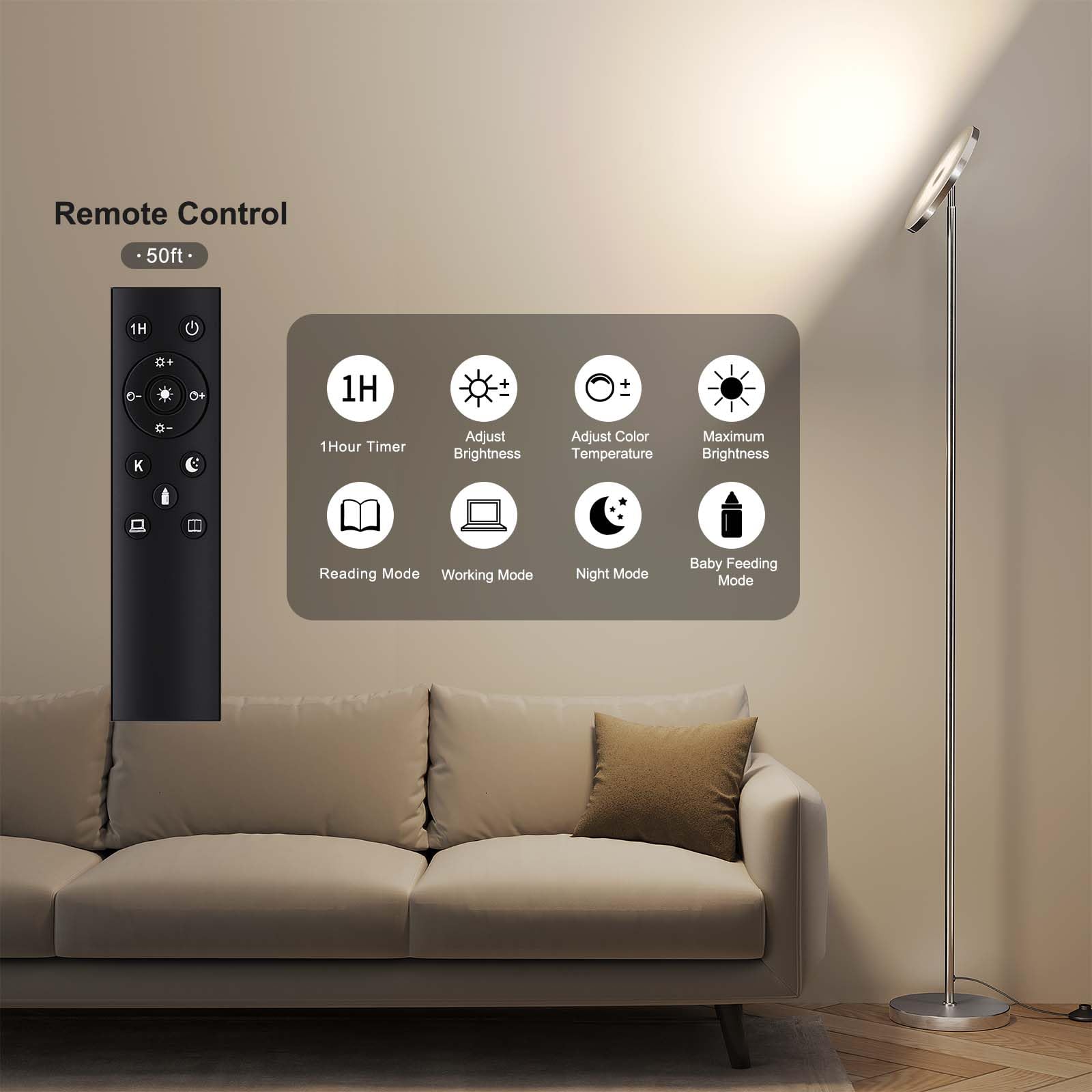 SUNMORY Floor Lamps for Living Room, 32W/3000LM Super Bright LED Floor Lamp with Remote Control, 69 Tall Standing Lamp with Step
