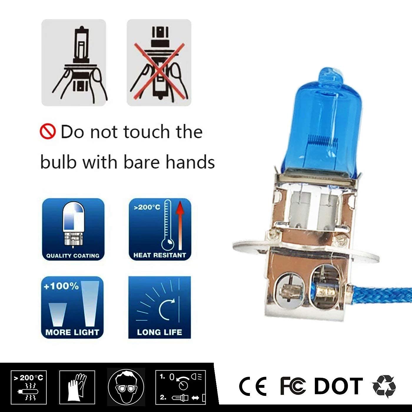 Vexoneye H3 Halogen Headlight Fog Light Bulb 12V 55W White 5000K 12336 64151 Super Bright