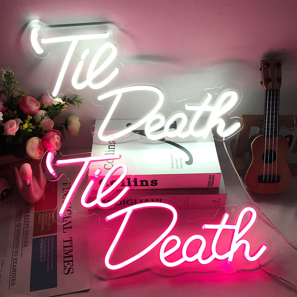 Jxin Til Death Neon Sign For Wall Decor  Til Death Led Neon Light Signs For Wedding Engagement Birthday Anniversary Proposal Party Bedroom Office  Wedding Gifts For Loved Ones  16X9 White