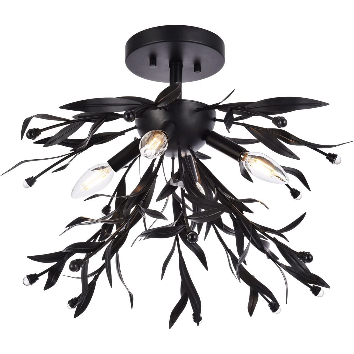 Living District 4-Light Mid-Century Flush Mount - Steel/Crystal, Black, Model LD810F19BK