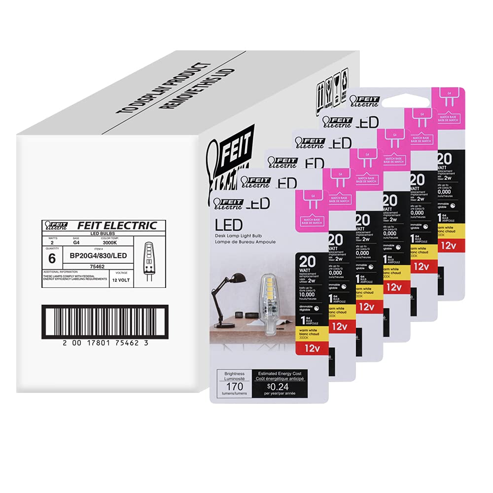 Feit Electric LED Capsule Bulb, 20W Equivalent, Dimmable, G4 Base, 3000K Warm White, 6 Count, Model BP20G4/830/LED