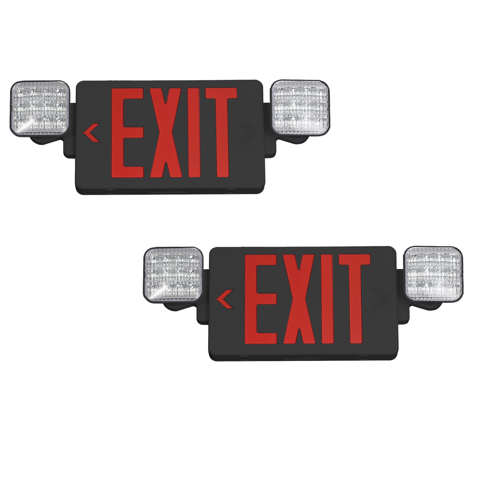 CM MZY Exit Sign Combo with Emergency Light, 2 Pack, Black/Red, UL Certified, Battery Backup, AC 120/277V, Model CM-327RE-S-BK