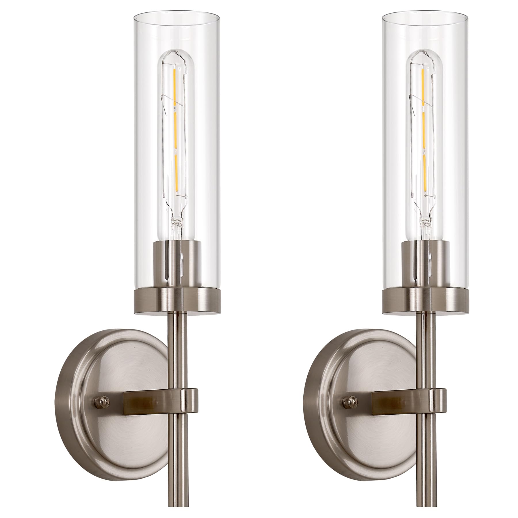 Santostock Brushed Nickel Hardwired Wall Sconces Set Of 2, Modern Bathroom Sconces Vanity Light Fixture, Farmhouse Wall Mount La