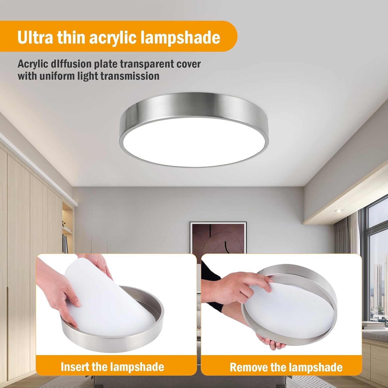 Enateclite Modern Minimalist 13 Inch Ceiling Light  Dimmable 26W Led Ceiling Light Fixture With 3Color Temperatures  Brushed Nickel Flush Mount Ceiling Lighting Perfect For Bathroom & Bedroom