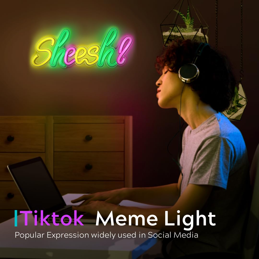 Sheesh Neon Sign - Multi Color LED Neon Light - Tiktok Meme Gaming Room Setup - USB Powered Wall Decor For Bedroom, Livingroom,