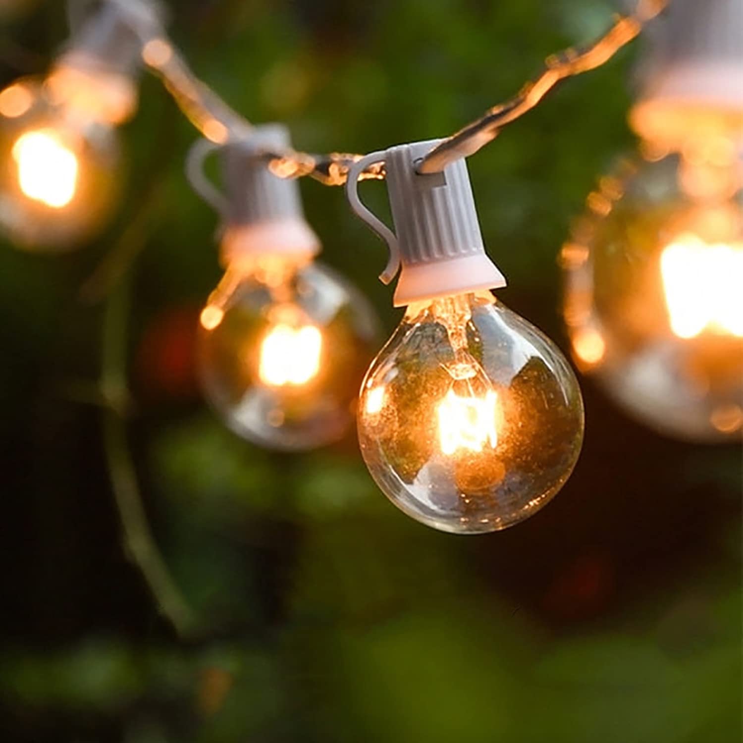 Abeja 50FT G40 Outdoor String Lights, 25 Clear Bulbs, E12 Base, UL Listed, White Wire