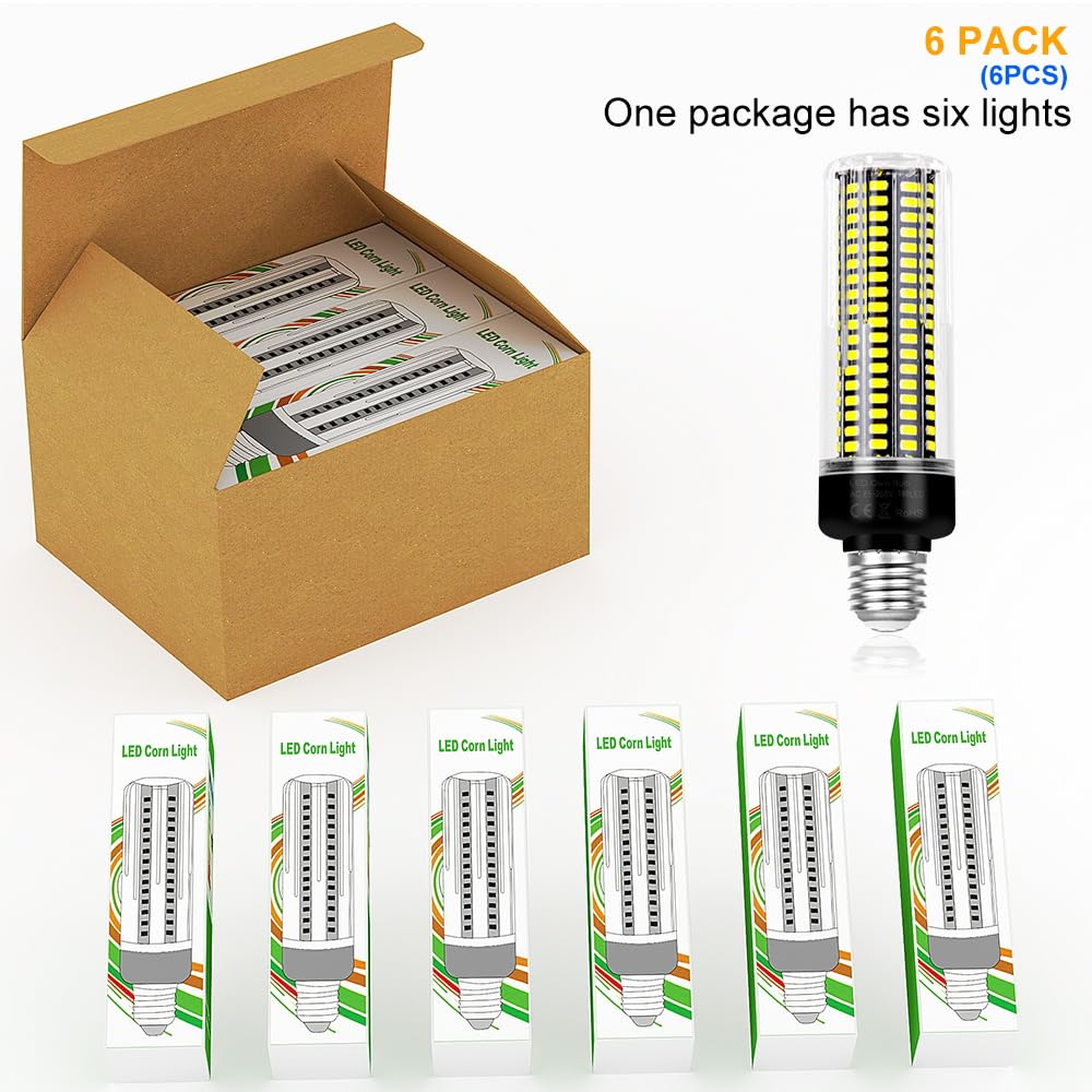 6Pack 350W Equivalent Led Corn Light 6000K Daylight Lamp Bulb 35Watts Super Bright 4041Lumen E26/E27 Medium Base Ceiling Fan Bul