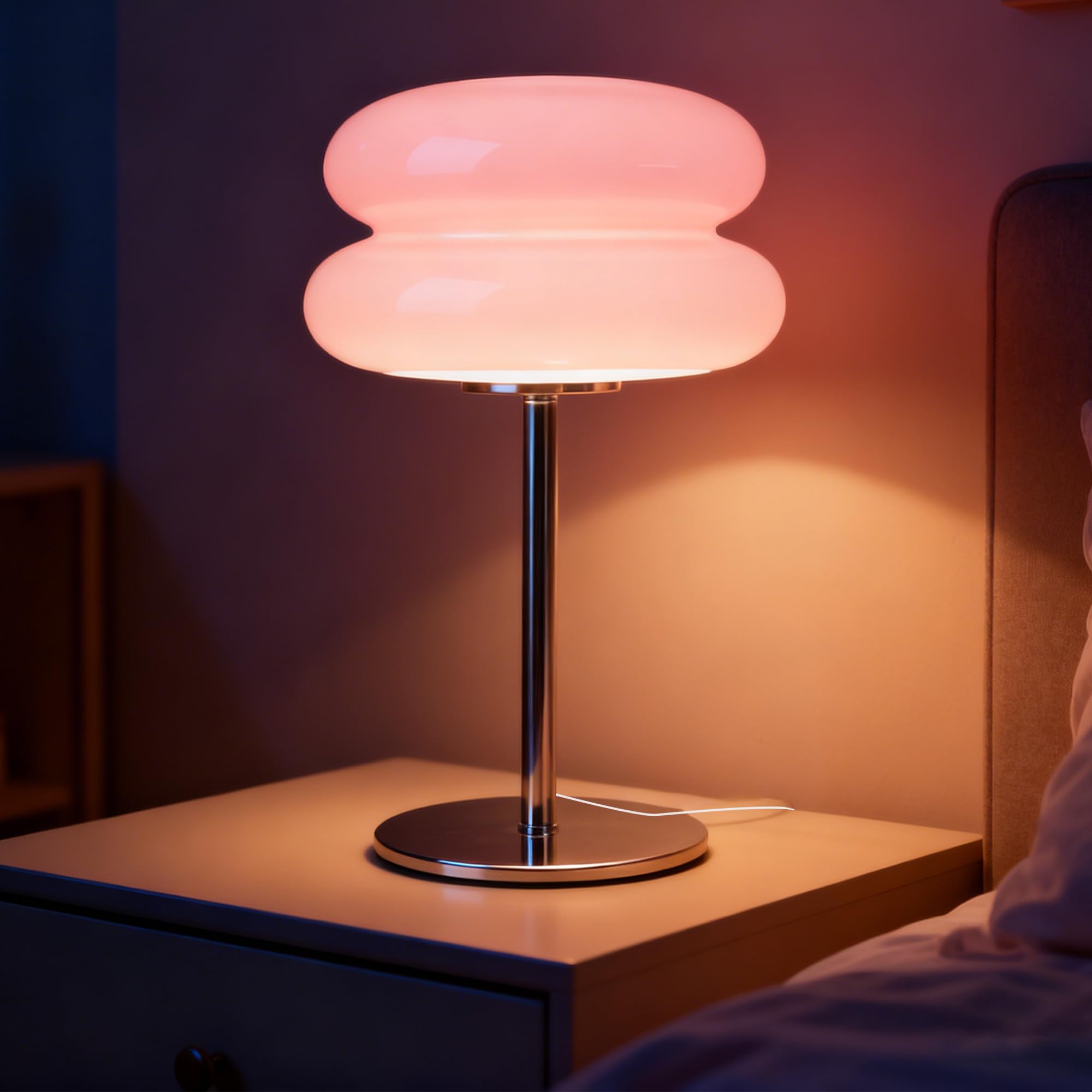 WELAISA Table Lamp for Bedroom,Mid Century Modern Lamp for Nightstand, Dimmable Retro Egg Tart Bedside Small Lamps,Unique Home M
