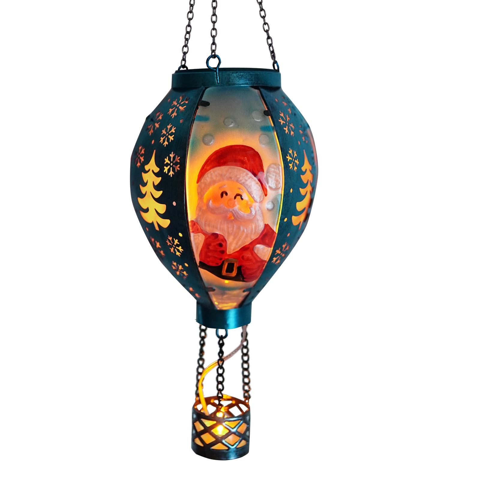 Christmas Decorations Outdoor Hot Air Balloon Solar Lanterns with Flame, Solar Lights Outdoor Waterproof Hanging Christmas Lante