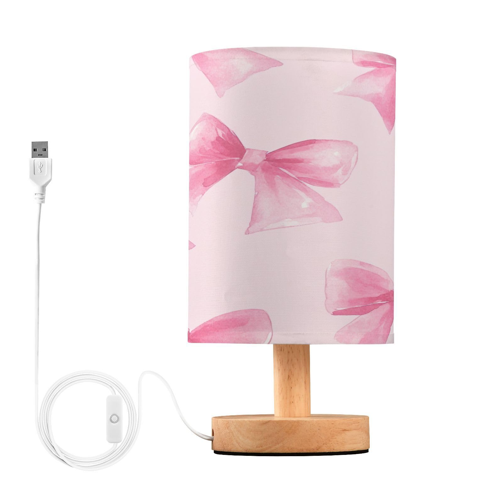 Coikll Bow Tie Table Lamp Bedside with USB Ports Nightstand Lamps with Fabric Lampshade for Reading, Bedroom, Living Room Home O
