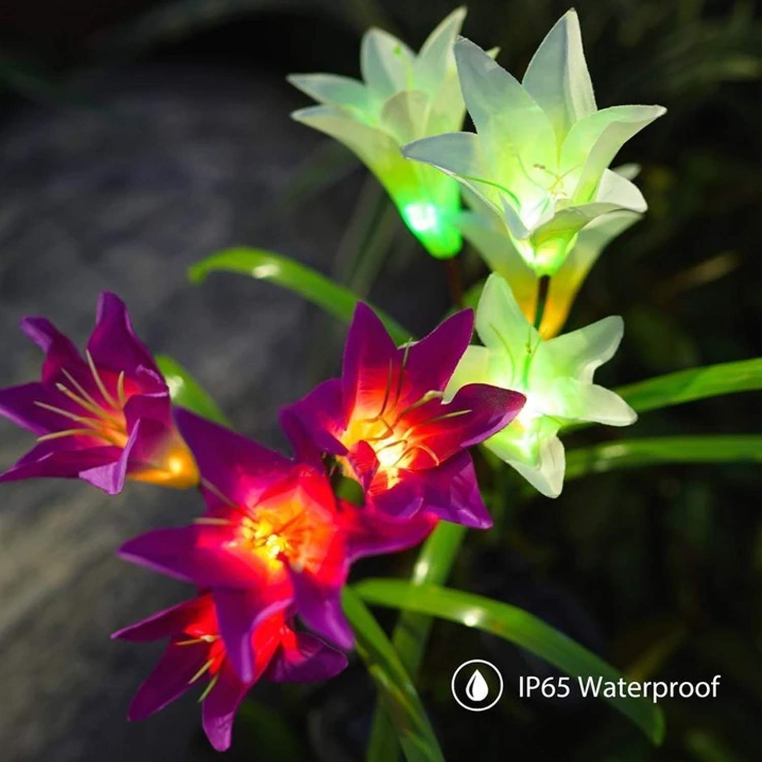 ANGMLN Solar Flowers Lights, 4 Pack, 16in Bigger Head, Multicolor, Garden Stake Decoration, Model 78291127