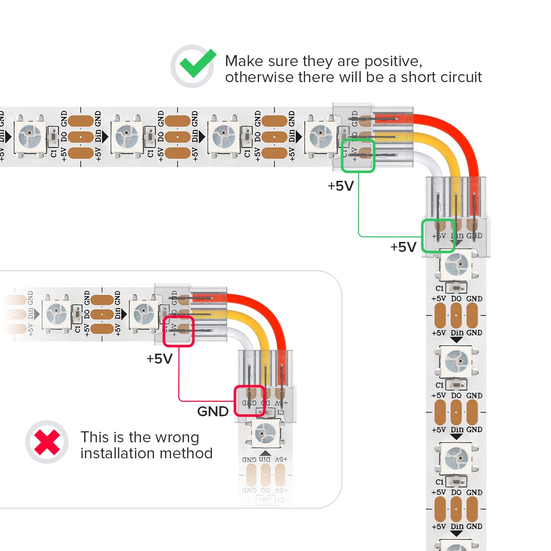 BTF-LIGHTING 3 Pin Transparent Connector Kit - 8pcs Corner, 4pcs Gapless, 4pcs 5.9in 22AWG Wires for WS2812