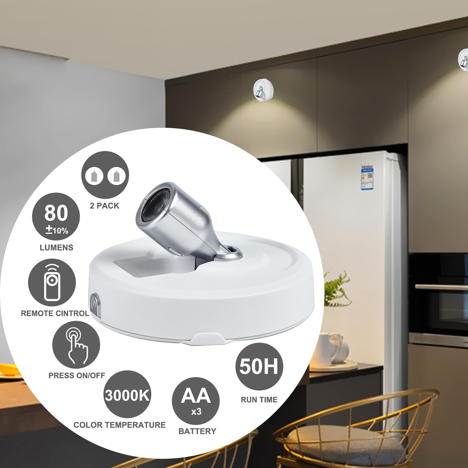 Hofuy Wireless Spot Light, Battery Operated Picture Lights Mini Accent Lights Indoor With Remote, Dimmable Led Spotlight Stick O