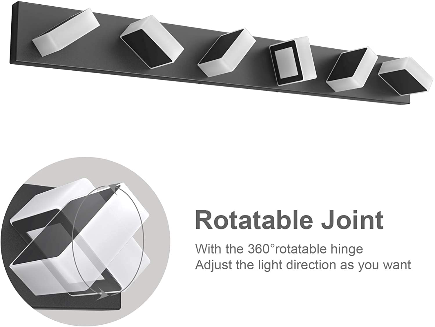 Ralbay Modern Matte Black Bathroom Vanity Light Fixtures 6 Lights Acrylic Modern Led Black Vanity Lights For Bathroom (4500K Neu