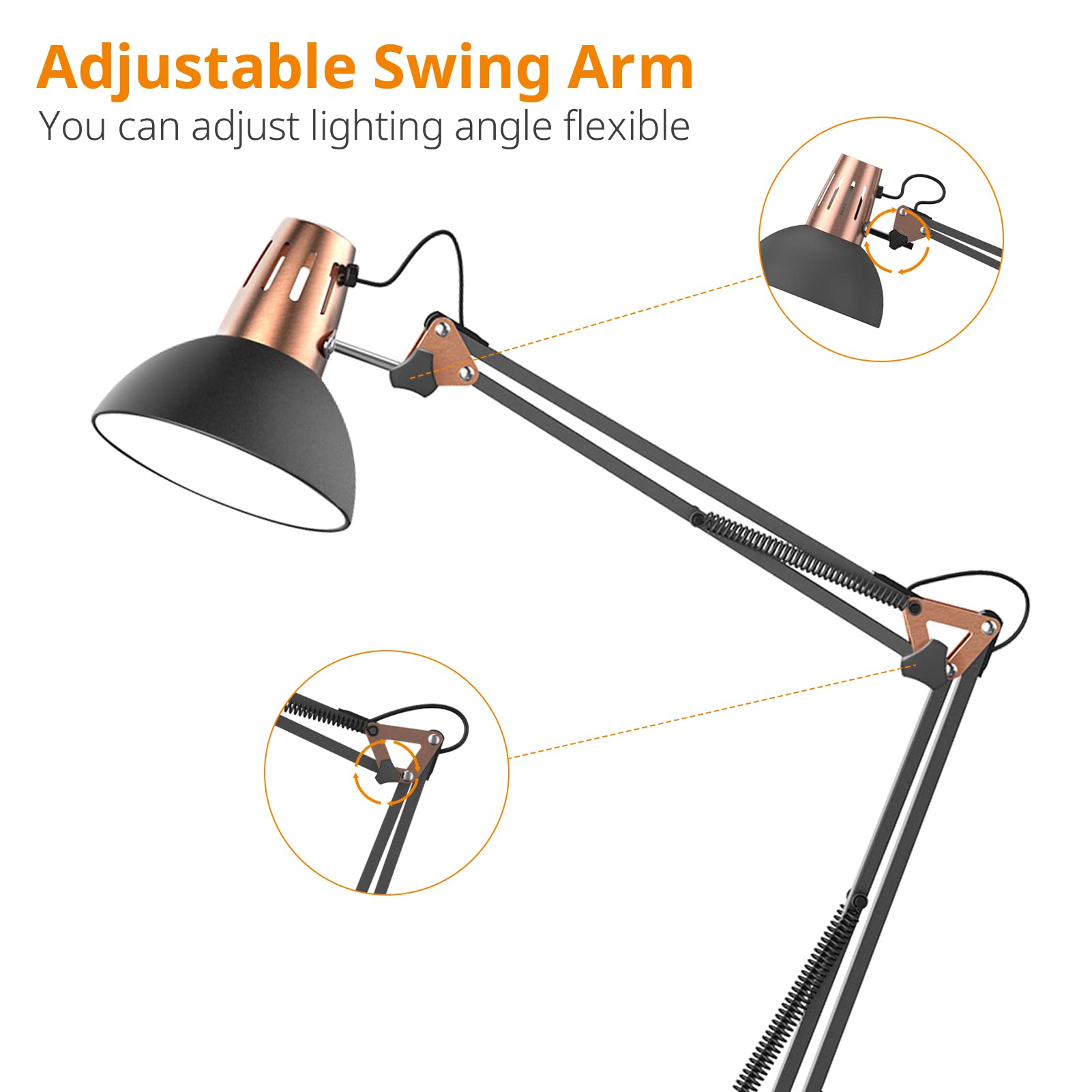 LEPOWER Adjustable Metal Floor Lamp - Eye-Caring Reading Lamp with On/Off Switch, Sand Black, Model UF2006