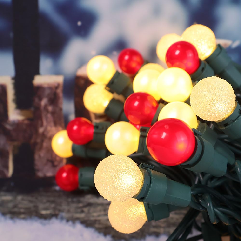 Esolton Red & White Christmas Lights 50 Led G15 Globe Lights Connectable, Berry Christmas String Lights Plug In Indoor Christmas Tree Lights For Outdoor Xmas Home Decor