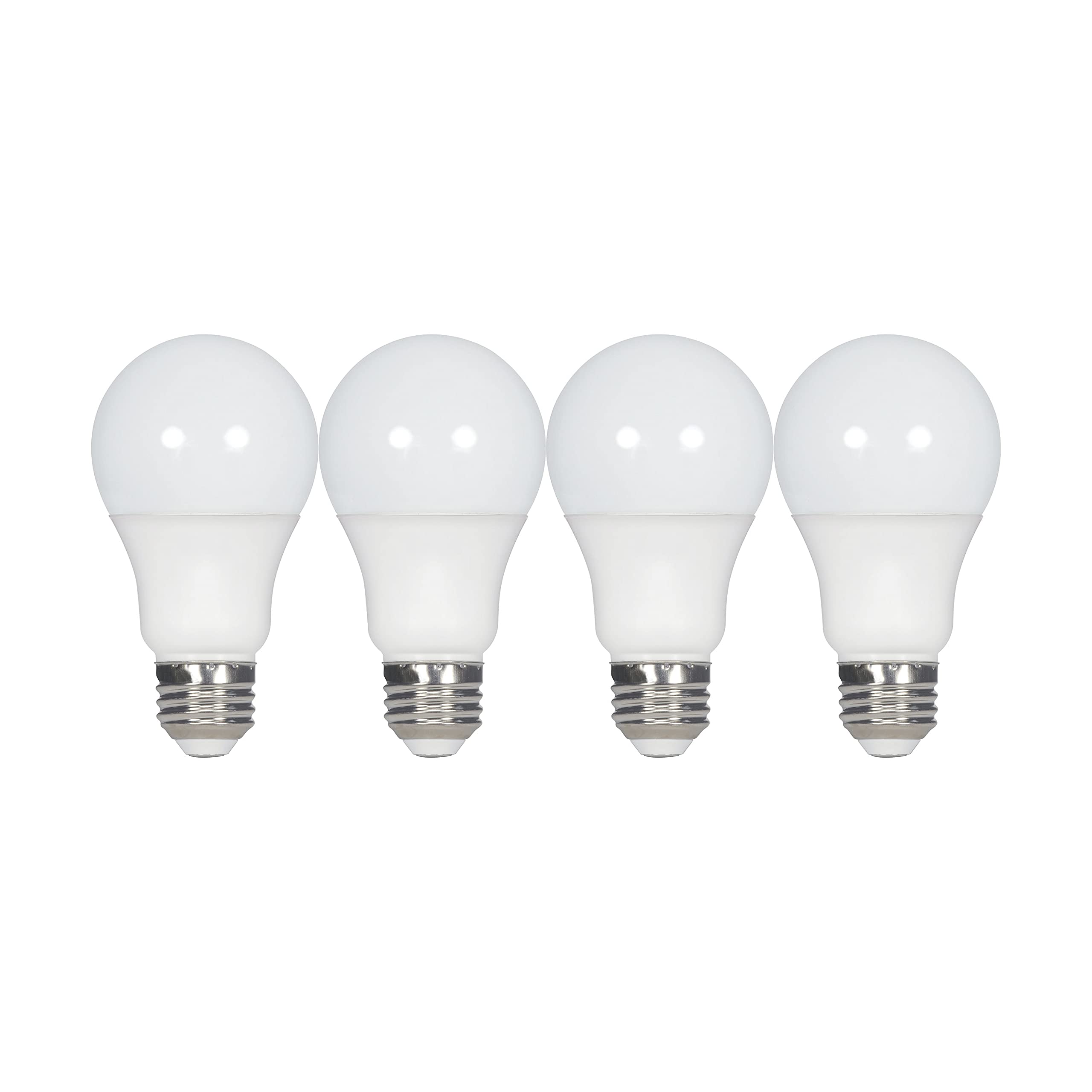 Satco S39596 LED A19 Light Bulbs, 9.5W, 2700K, 4-Pack, White Glass