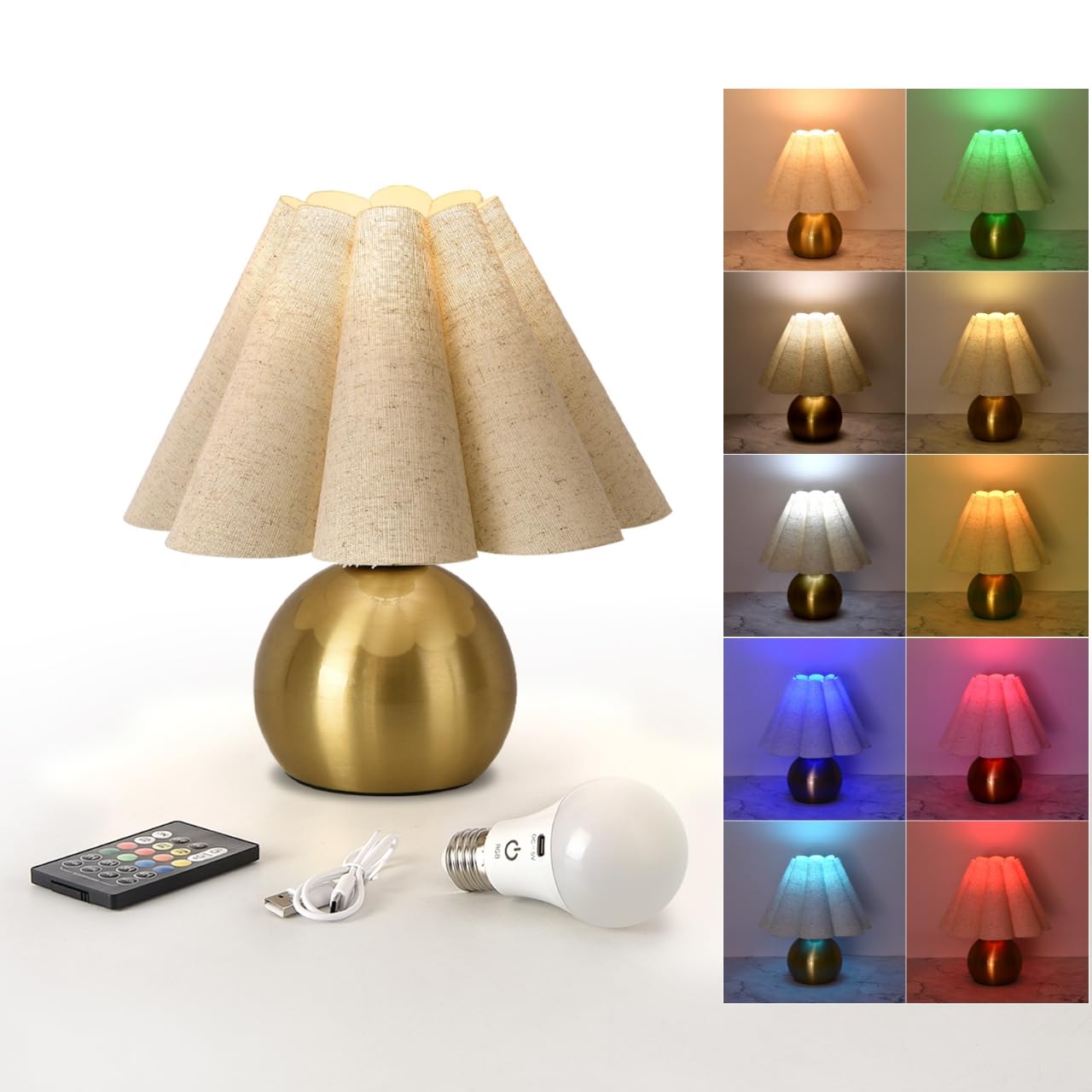 Ziqqeelam Rechargeable Crodless Small Table Lamp, Battery Operated Remote Control Gold Mini Table Lamps for Bedroom Nightstand,