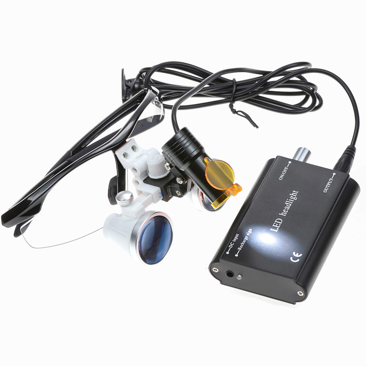 3.5x420 Loupes Magnifier Magnification Binocular 5W Headlamp Belt Clip Type Case (Black)