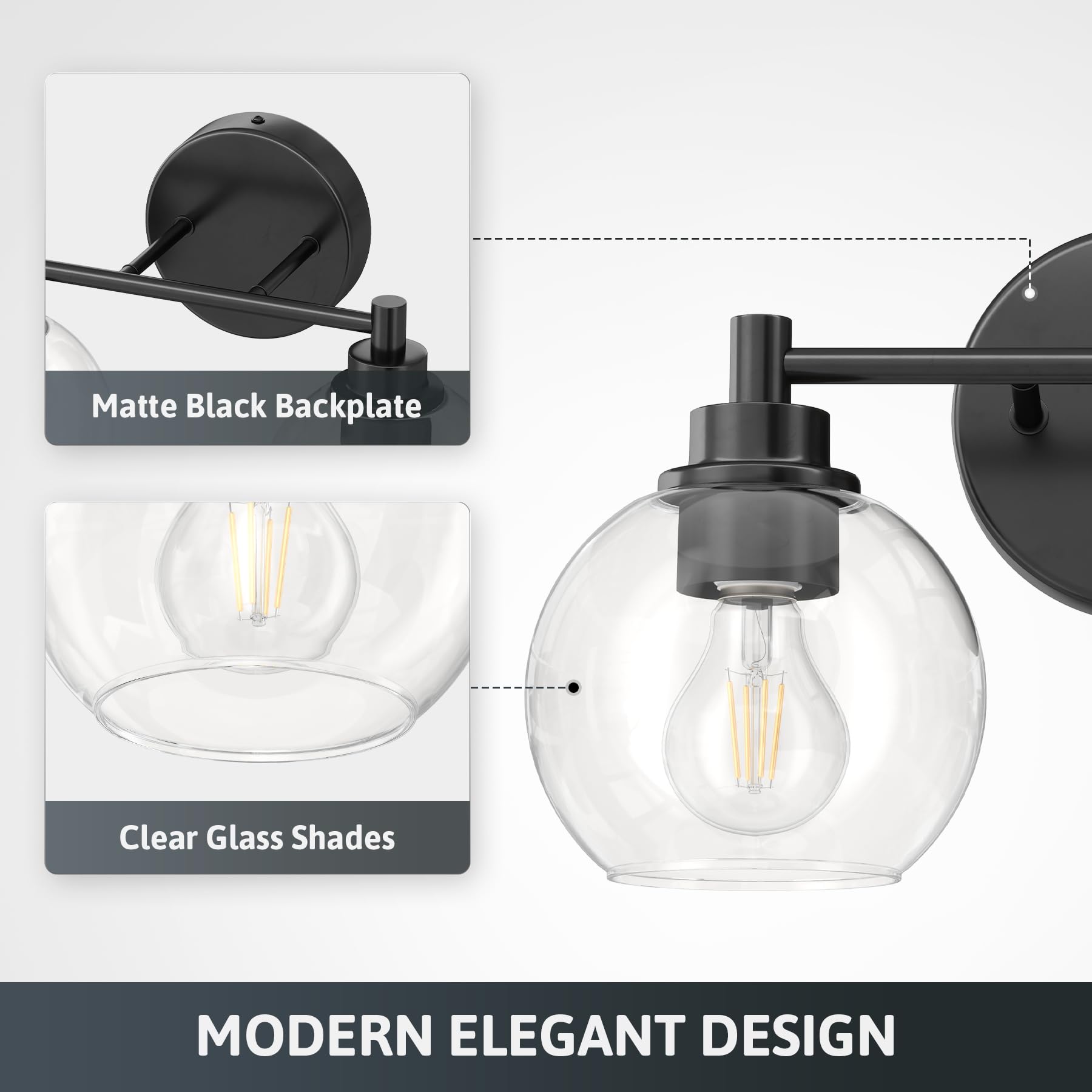 Vonluce Bathroom Light Fixtures, 2-Light Bathroom Vanity Light With Globe Glass Shades E26 Sockets, Vanity Lights For Bedroom Ha