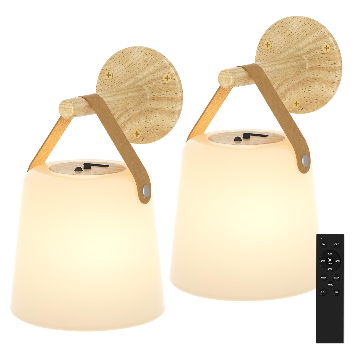 TACAHE Rechargeable Wall Sconce - Plastic Frosted Lampshade - 3 Color Temp & 5 Brightness - Remote Control - 5000 mAh Battery Op
