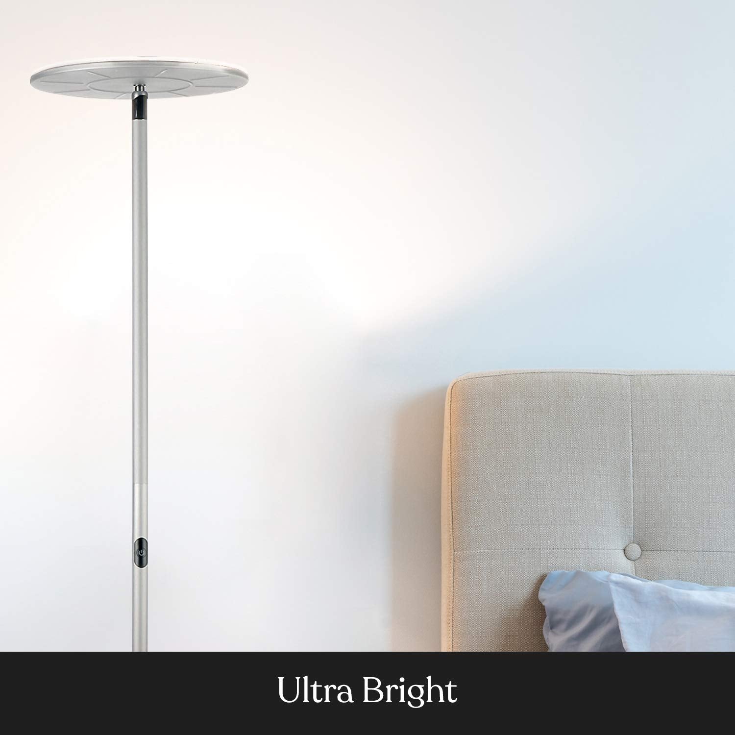 Brightech Sky Flux Dimmable LED Floor Lamp - Silver, Metal, 3 Light Options, Tall Torchiere for Living Room and Bedroom
