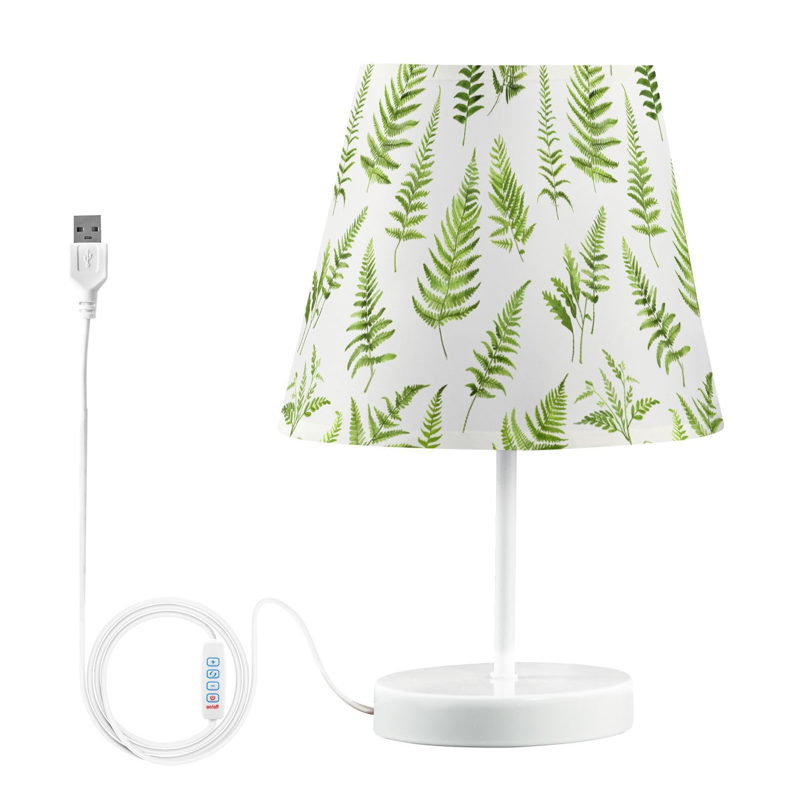BOENLE Bedside Lamp Fern Leaves Botanical Table Lamp Bedroom LED Nightstand Desk Lamp Lampshade for Sleeping Living Room Dorm Of