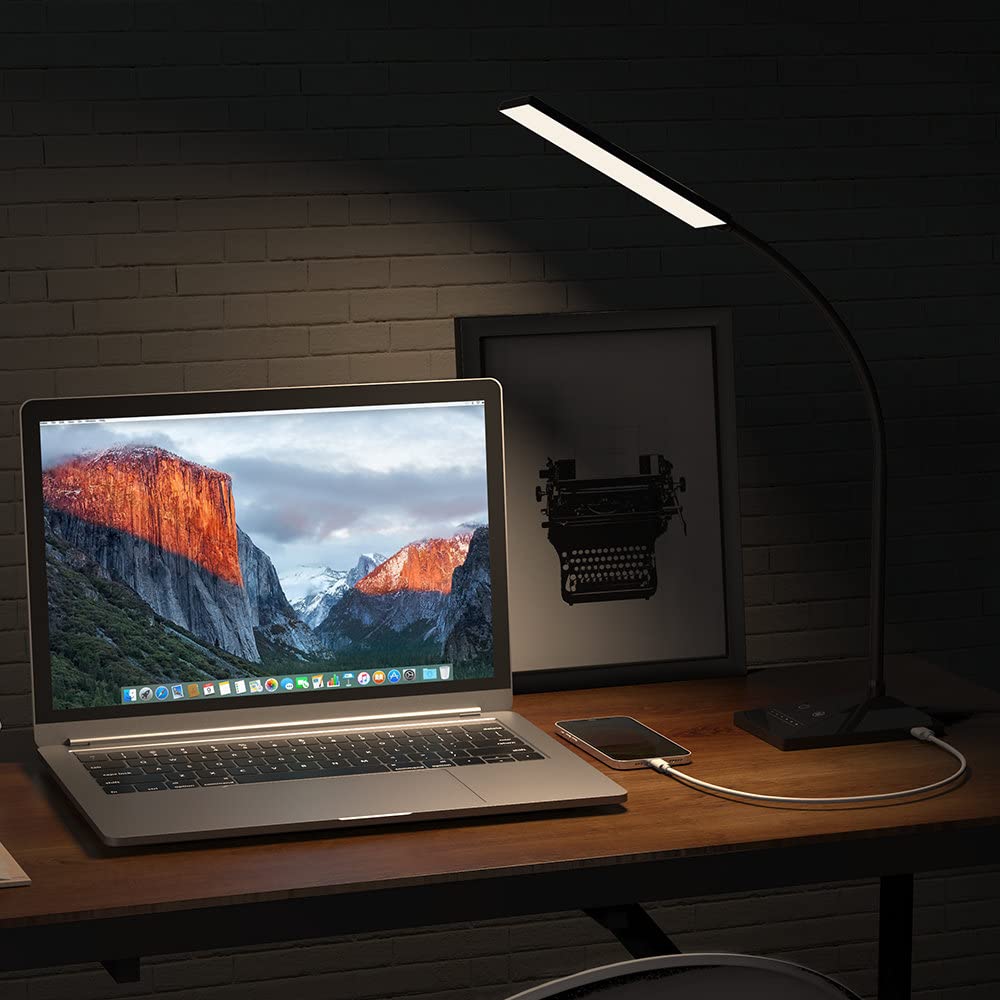 Vansuny Led Desk Lamp With Usb Charging Port, Eye-Caring, 5 Color Modes,6 Brightness Levels, Touch Control, Flexible Gooseneck,