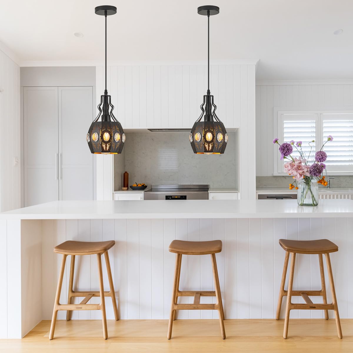 Ylong-Zs Black Pendant Lights Bedroom Restaurant 2 Pk, Farmhouse Kitchen Island Pendant Ceiling Light With 6.07 Ft Longth Wire,