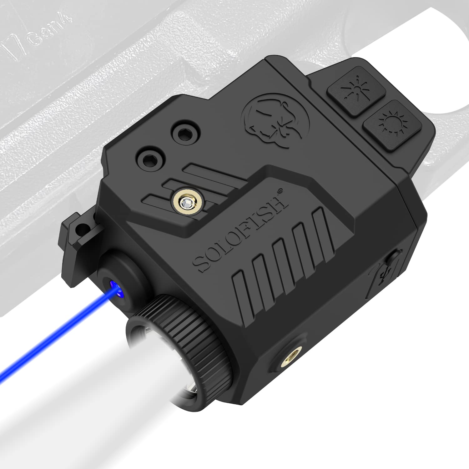 Solofish 700 Lumens Adjustable Handheld Toy Light Laser Combo  Strobe Function Blue Laser and Tactical Light Fits for Full Size & Compact with Rail