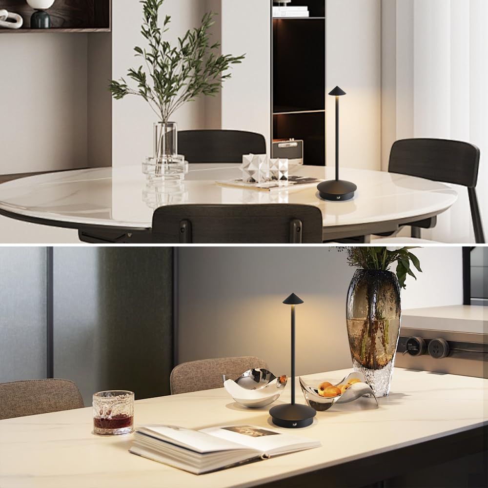 LED Cordless Table Lamps, Portable Rechargeable 6000mAh Outdoor Lights, 3 Color Stepless Dimming Battery Powered Bedside Table L