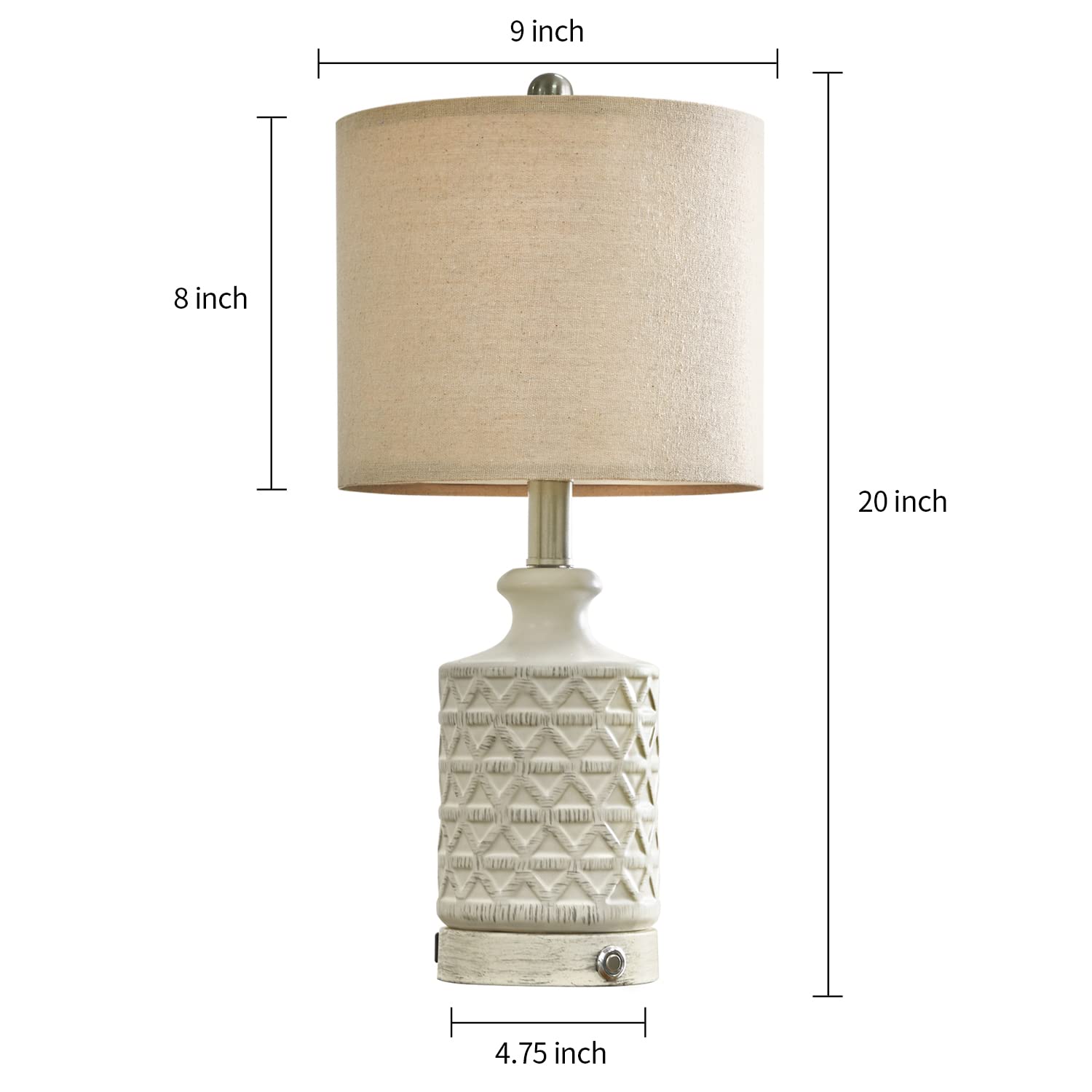 PoKat 20in Ceramic Table Lamps Set of 2, 3 Way Dimmable Nightstand Lamps for Bedroom, Living Room, White, Model AMZ-T1029S-AW-TU