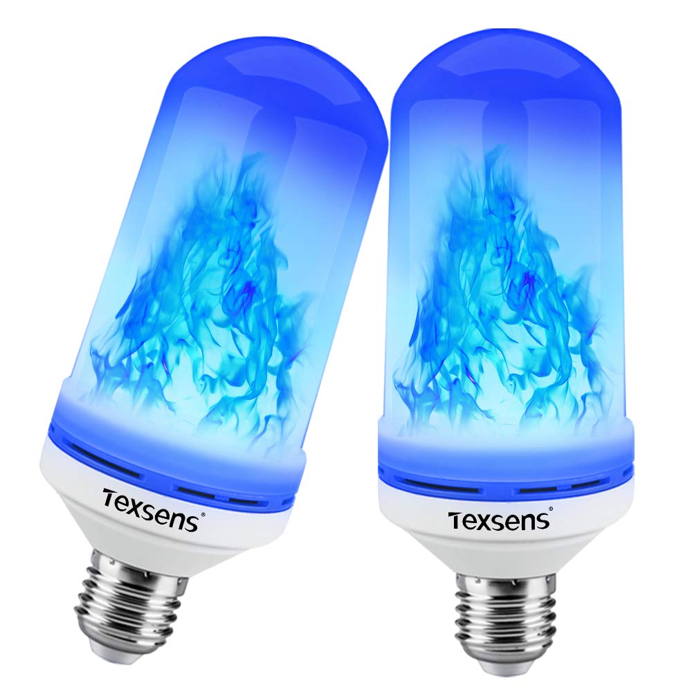 Texsens LED Blue Flame Effect Light Bulbs - 4 Modes Flickering Fire Flame with Upside-down Effect, Simulated Decorative Lights V