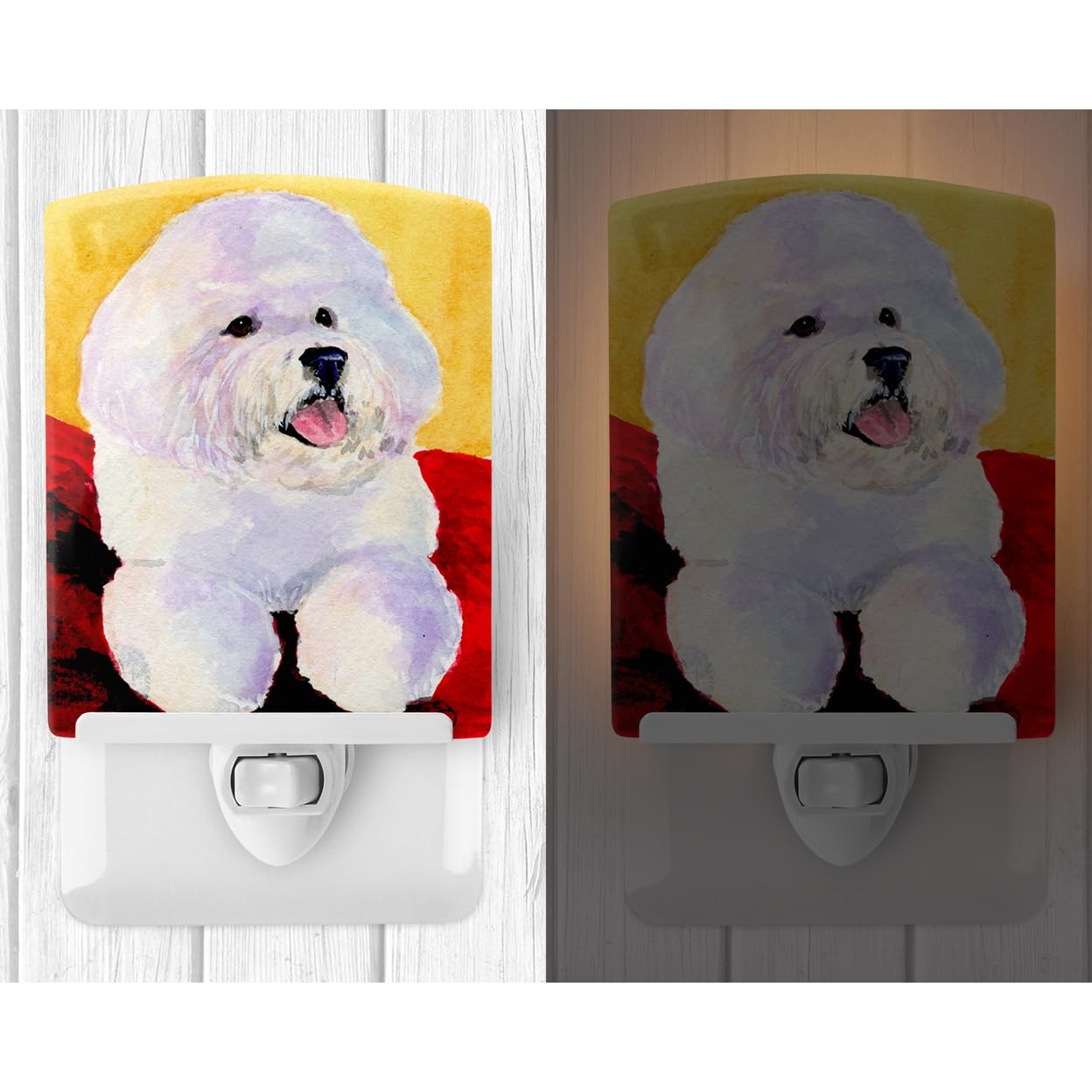 Caroline'S Treasures Ss8921Cnl Bichon Frise Ceramic Night Light Compact, Ul-Certified, Ideal For Bedroom, Bathroom, Nursery, Hallway, Kitchen, 6X4X3, Multicolor