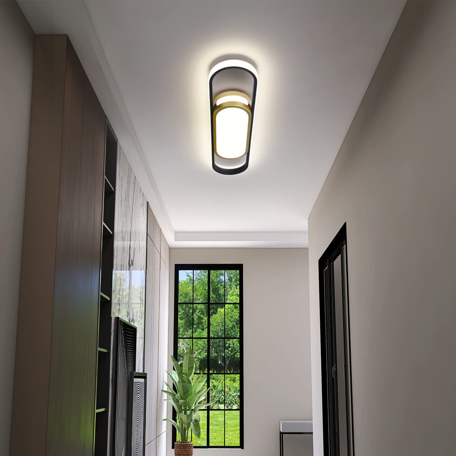 Tioolo Modern LED Flush Mount Ceiling Light, Dimmable 40W, Acrylic, White+Gold, Remote Control, 2.3ft, for Living Room/Kitchen/Bedroom