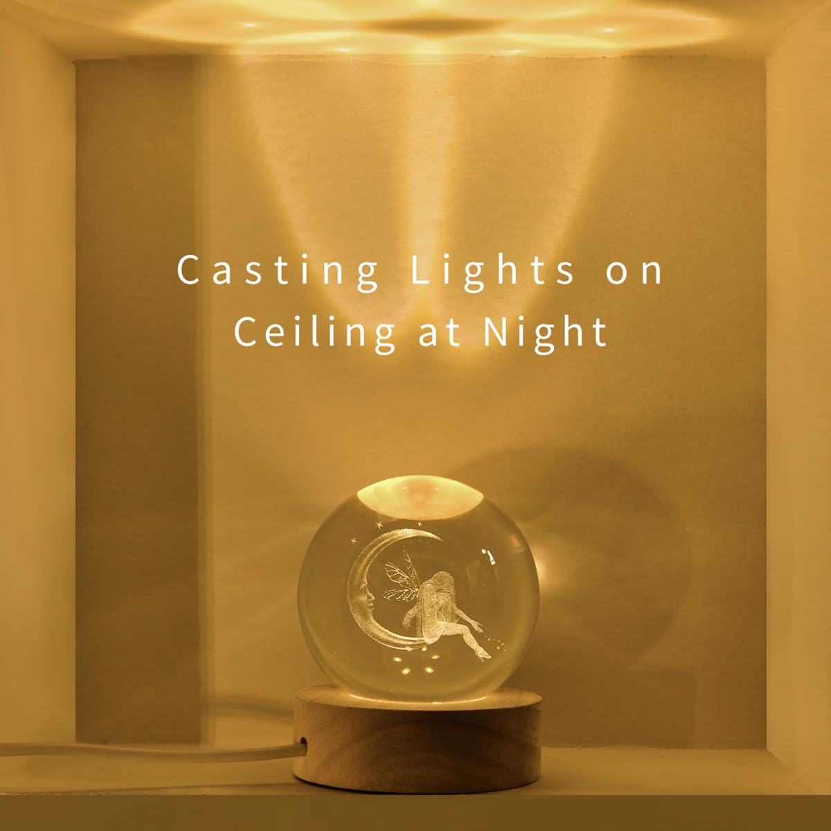 Qianchang 3D Fairy Moon Crystal Ball Night Light,Fairies Figurines Lamp,Fairy Decor Moon Girl Crystal Ball,Glass Sphere Paperwei