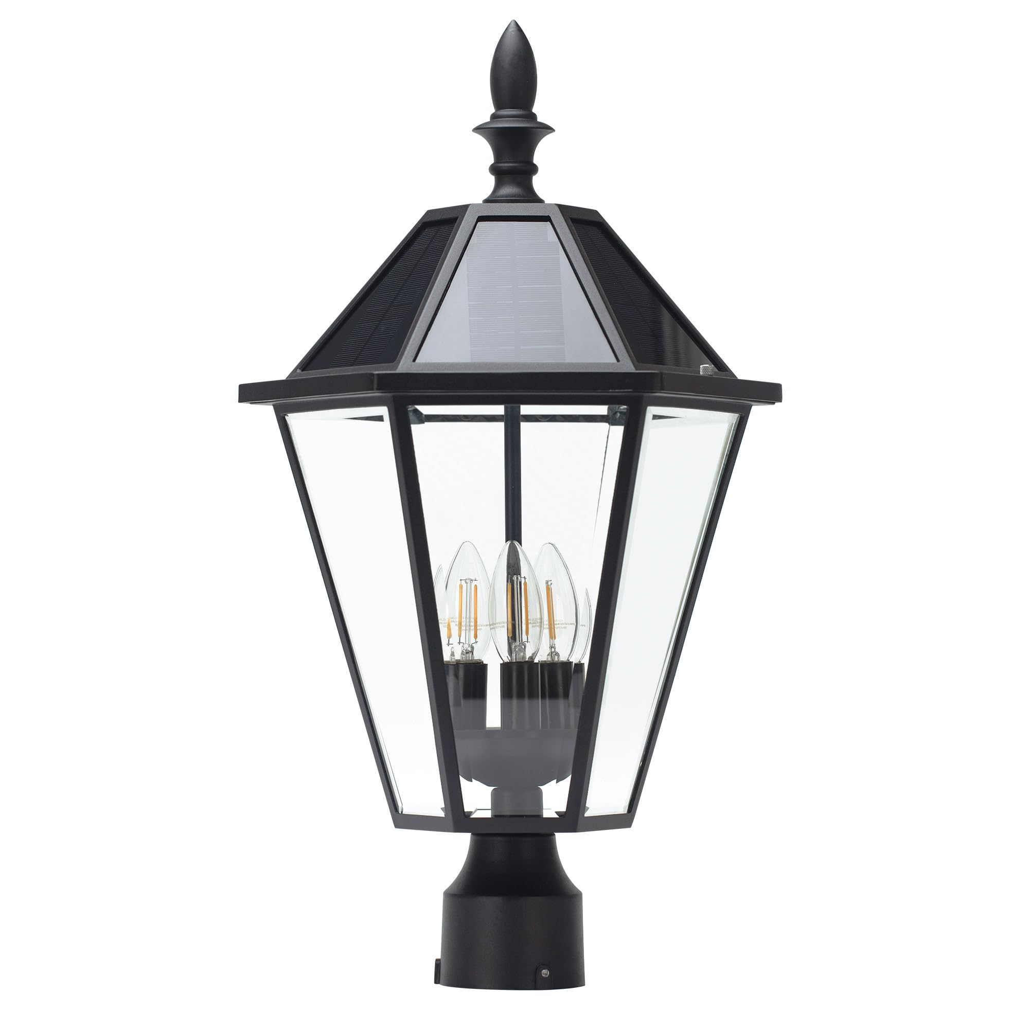 LUTEC LED Post Solar Light, Vintage Outdoor Street Light, Aluminum, Black, Head Size, Dusk to Dawn for Lawn Patio Garden