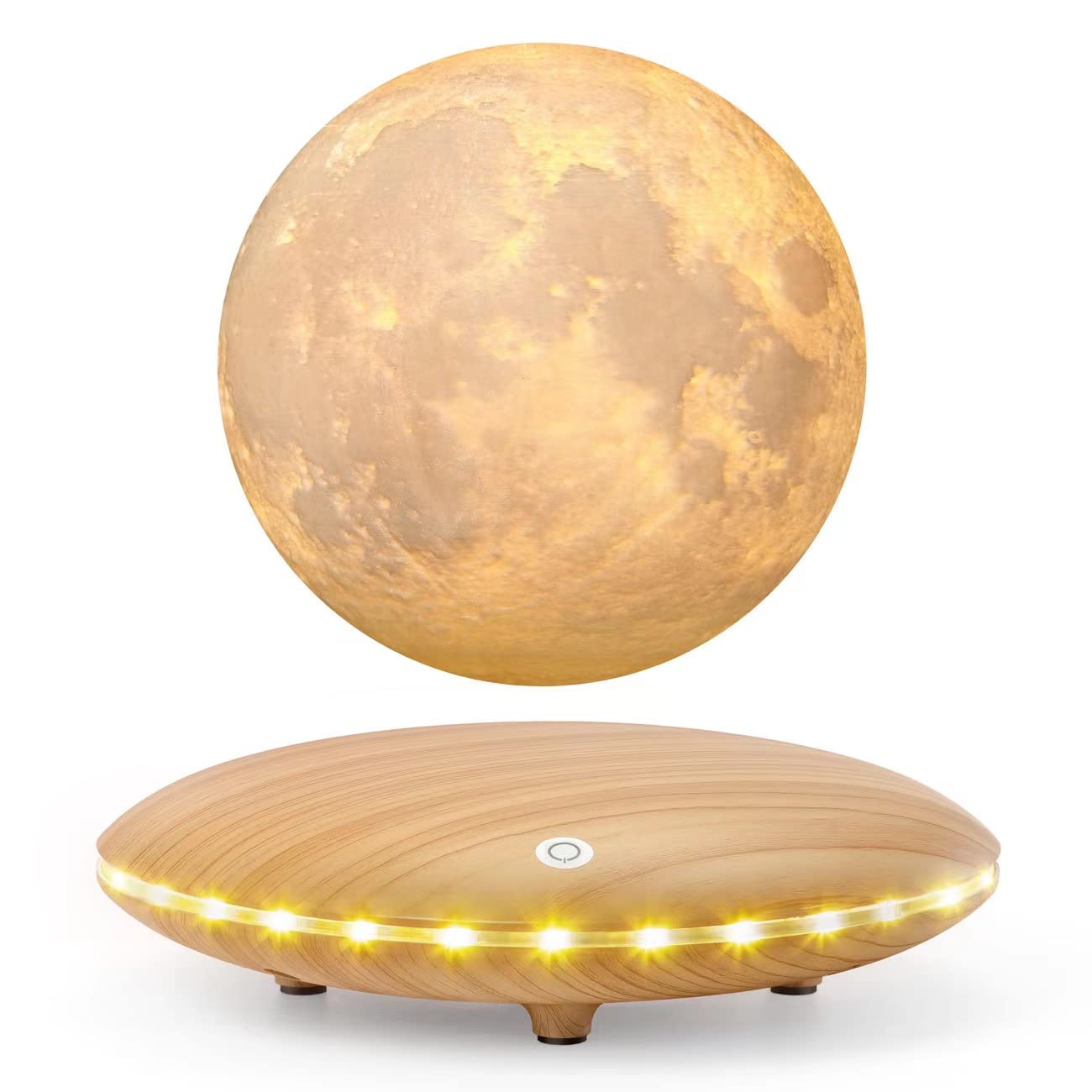 RUIXINDA Levitating Moon Lamp, 3D Printing Moon Light Lamp with Touch Control and Wooden Base,Magnetic Floating Rotating LED Lig