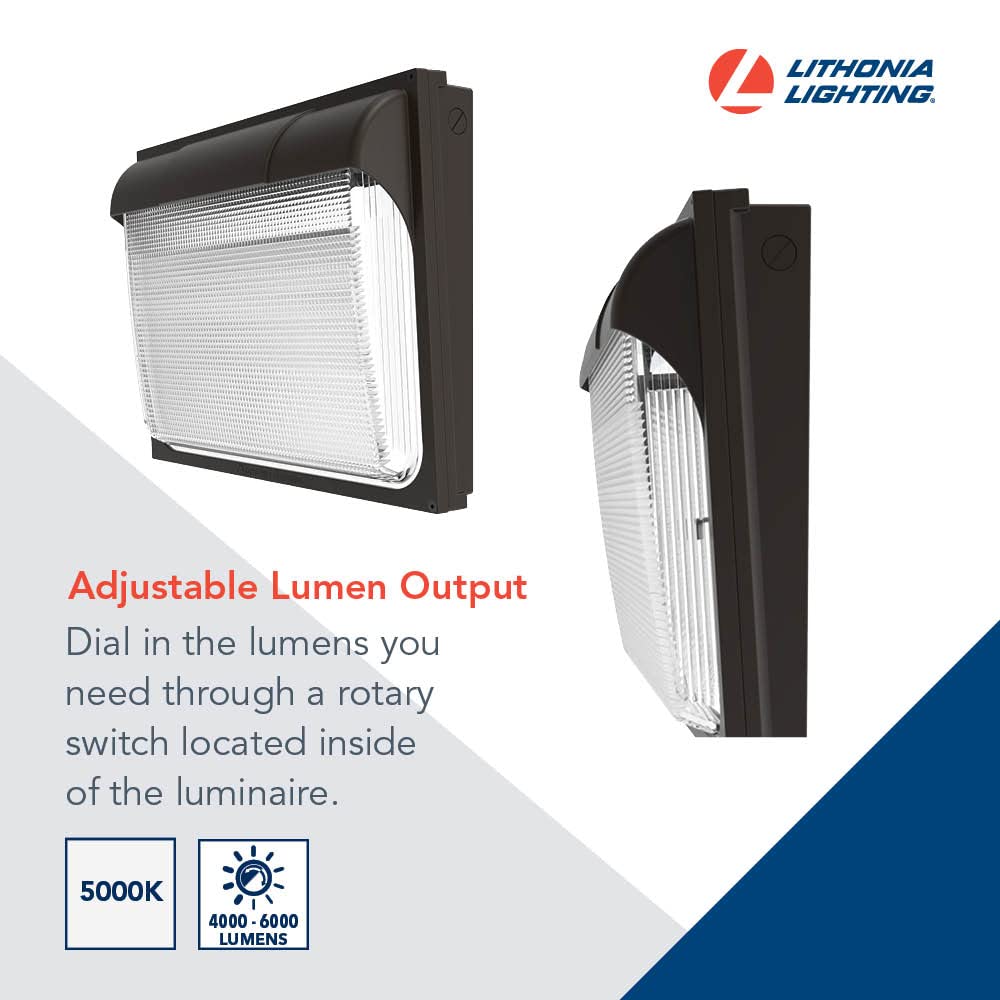 Lithonia Lighting 18" LED Wall Pack Outdoor Fixture, Adjustable Lumens, 5000K Daylight, Model TWX3 LED ALO 50K, Bronze, IP65