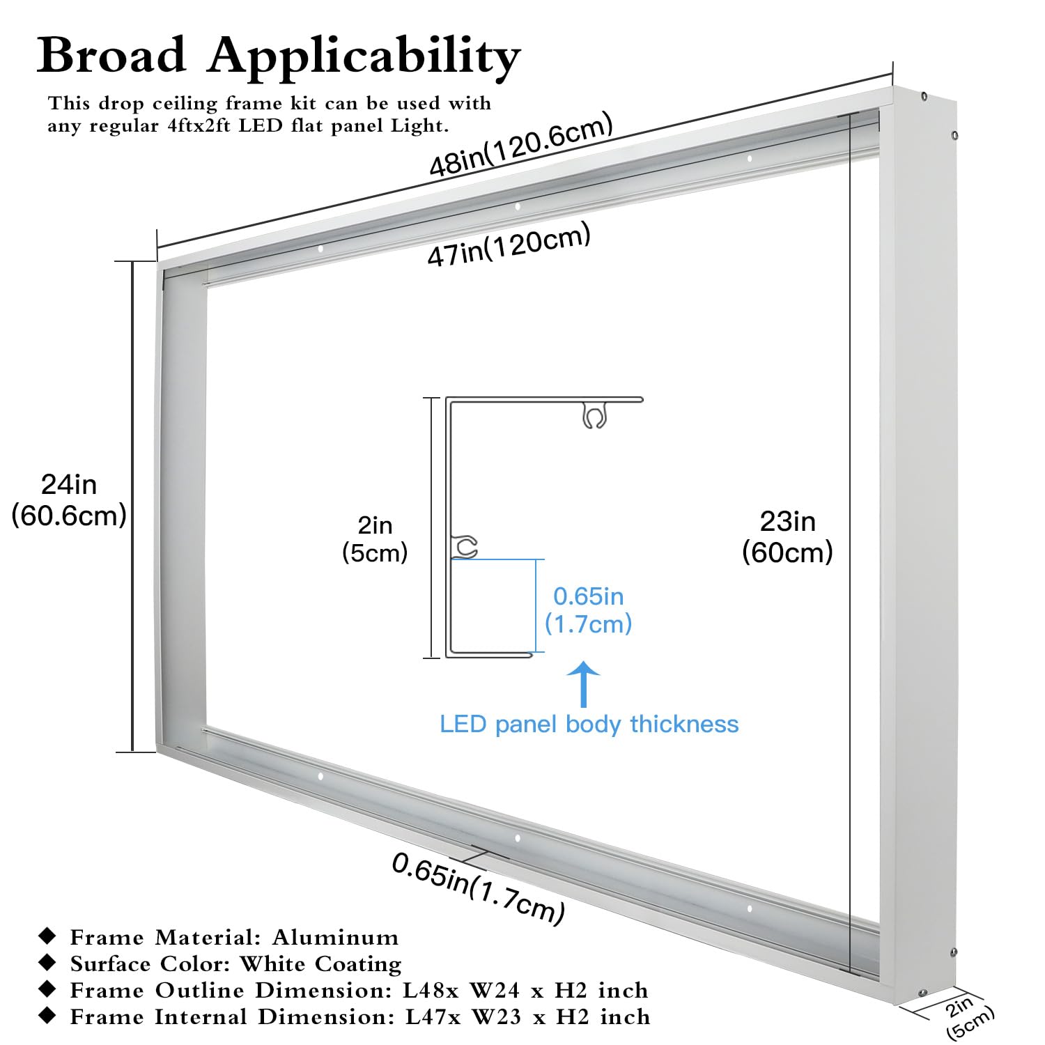 Zevnico 4X2Ft Aluminium Surface Mount Kit For 48&quot;X24&quot; Led Flat Panel Light - 4 Set