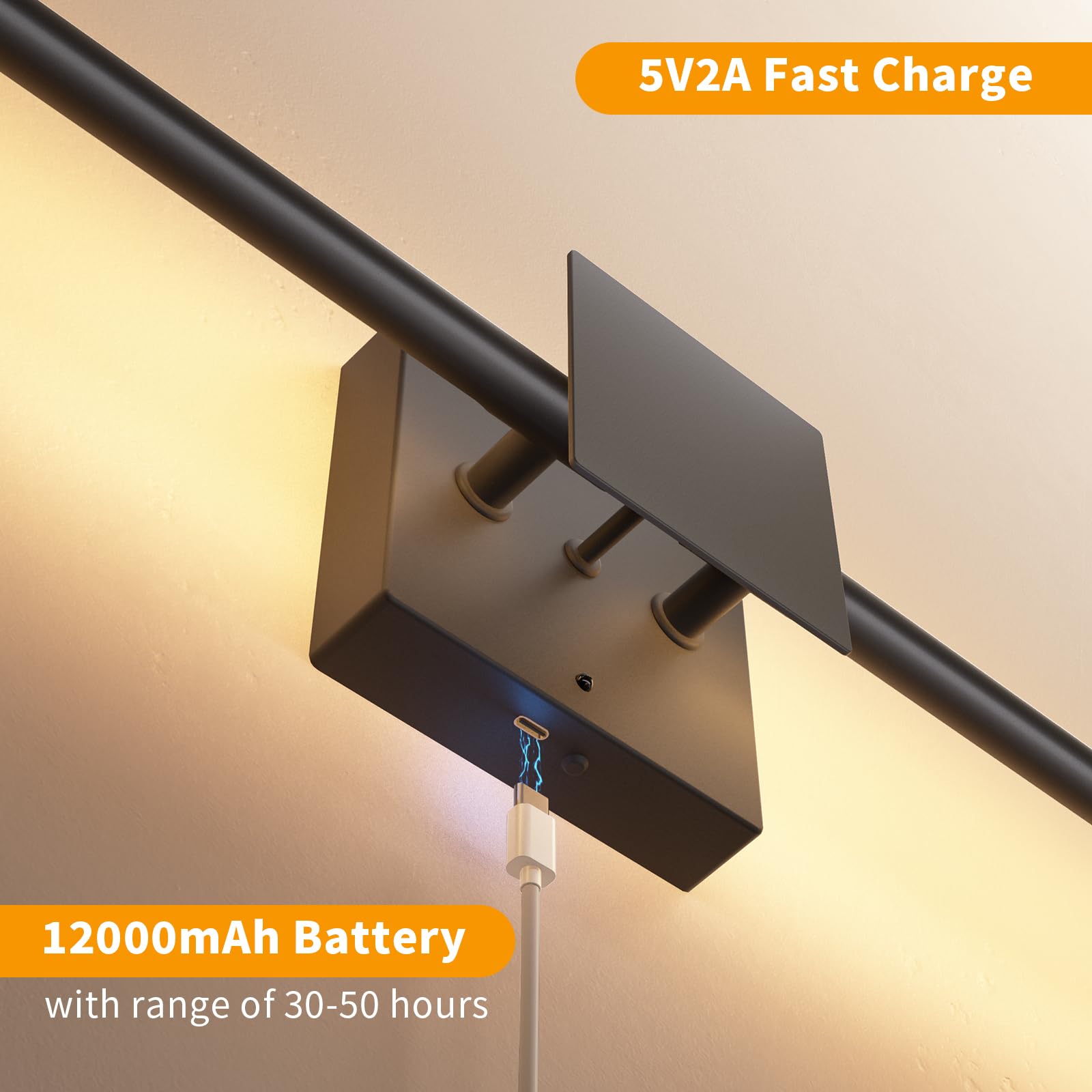 Torchlet Battery Operated Wall Sconce Set of 2, Dimmable LED Lights, 3000K-6000K, Black, Model WL001, Independently Rotatable
