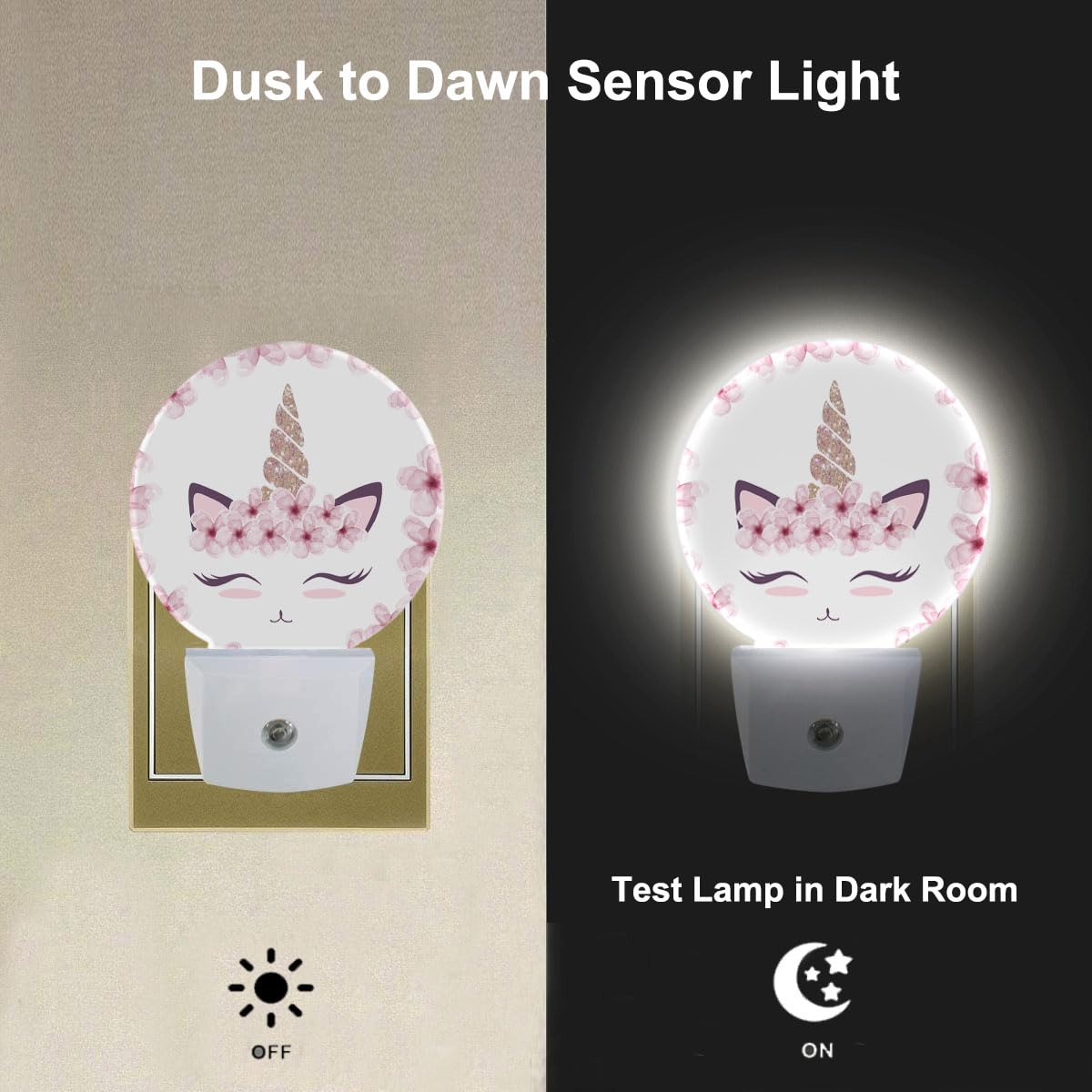 Uanvaha Pink Unicorn Floral Night Light Lamp Cute Animal Plug-In Night Lights With Dusk-To-Dawn Sensor For Bedroom, Bathroom And