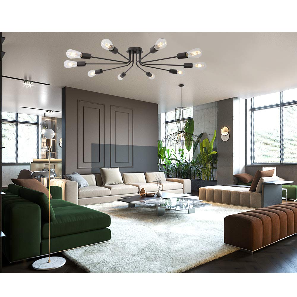 Tuluce Modern Semi Flush Mount Ceiling Light Industrial 10 Light Vintage Oil Rubber Bronze Sputnik Chandelier Lighting Industria